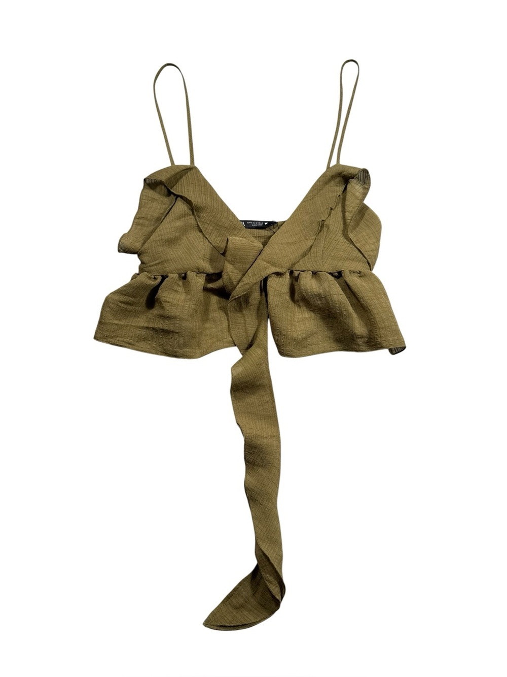 New Zara Medium Olive Green Cropped Ruffle Camisole Tank Summer Concert